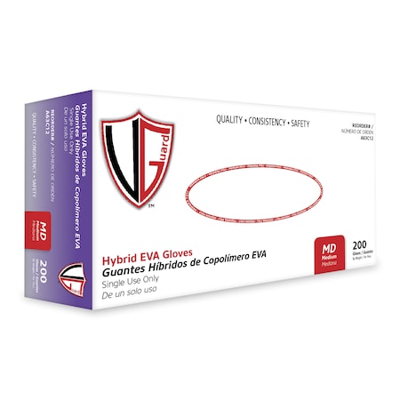 Vguard A63C1, Disposable Gloves, 4 mil Palm, Hybrid EVA, Powder-Free, M, 2000 PK, Clear A63C12